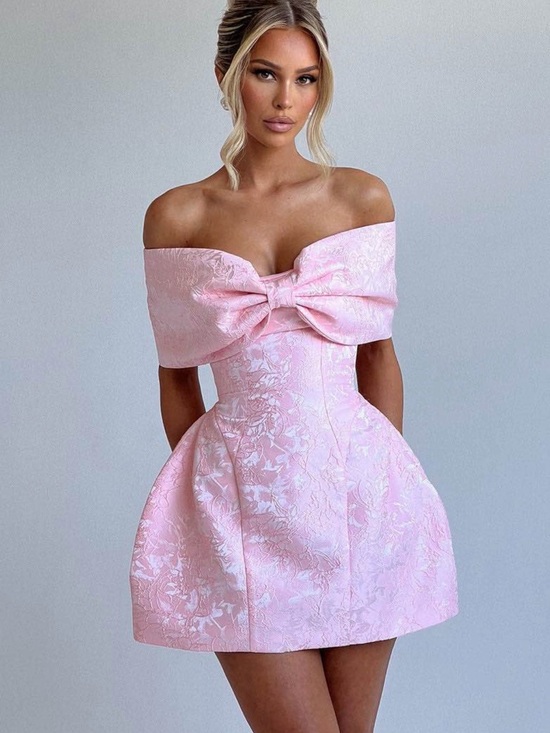 Baby Boo Dresses & Skirts - One-Shoulder Pink Bow Mini Dress